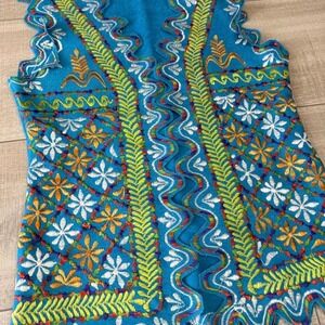 Handmade Embroidered Vest – Boho‎ Festival Hippie Crochet Style Blue